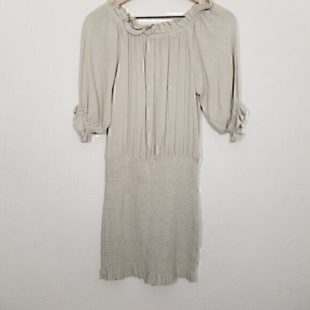NWT MABLE Shirred Off the Shoulder Ivy Smocked Mini - Sage Bodycon Dress Size M